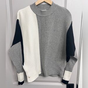 Crew Neck Black/Grey/White Colour Block Knit Sweater